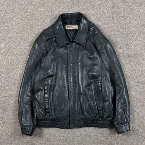 Vintage 90s‎ Prestige Black Soft Genuine Leather Full Zip Bomber Jacket Men’s XL